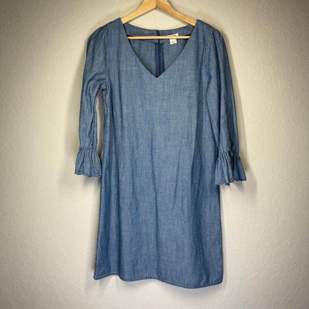 Women's J. Crew Pullover Chambray Shift Three Quarter Sleeve Dress Size‎ 4 - Picture 2 of 8